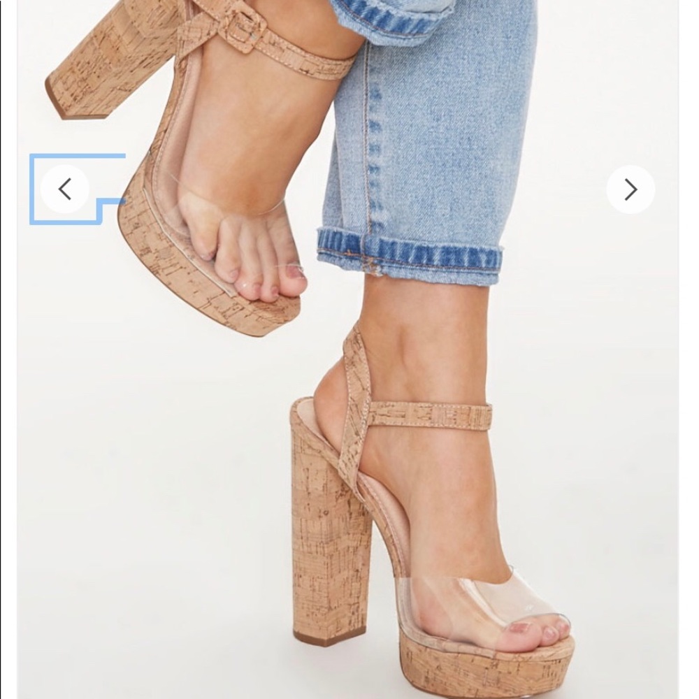 Clear & Cork Heel Peep Toe Platform Shoes sz 7